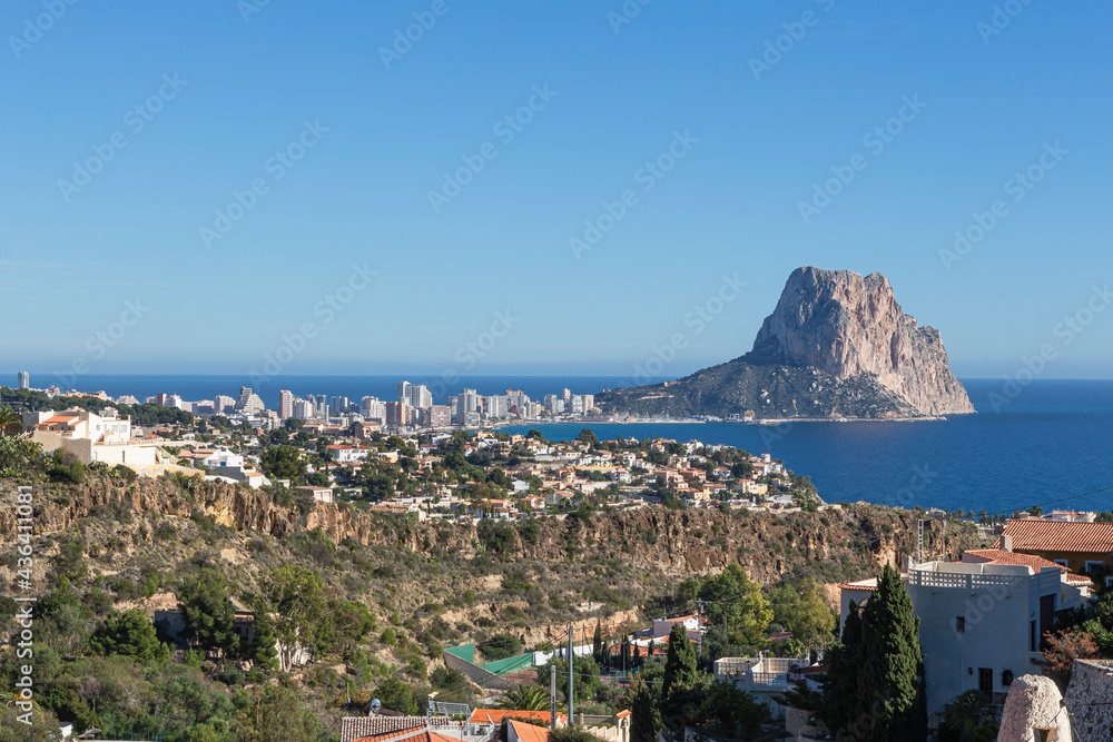 Landscape of the city of Calpe and the Peñon de Ifach in the Alicante province, Spain