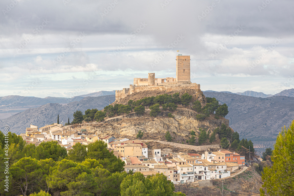 Landscape of the town and castle of Biar in the province of Alicante, Spain