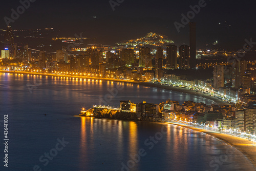 Aerial night view of the city of Benidorm in the province of Alicante, Spain