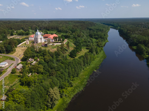 Nemunas (Neman) river, small town and a monastery, Lithuania