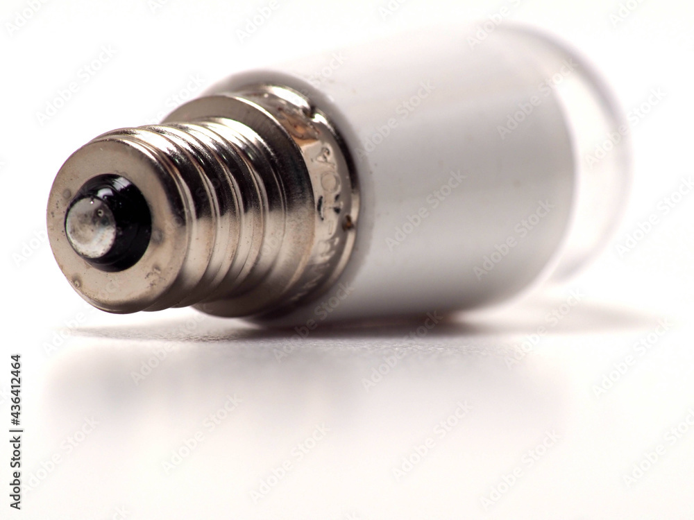 Close up shoot of white small led lamp with e12 socket Close up shoot of white small led lamp with e12 socket