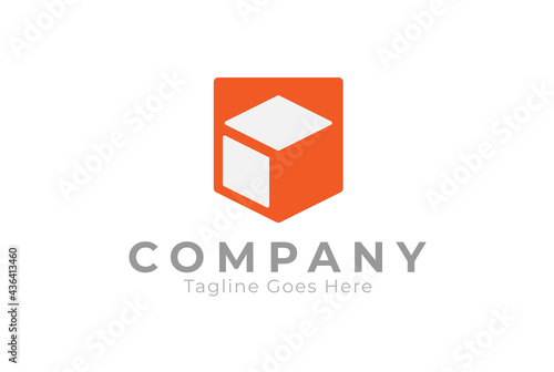 Box logo, shield and box combination, usable for logistic, media or related business logos , flat design logo template,vector illustration