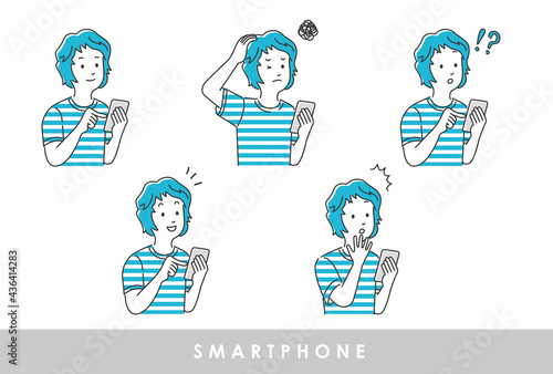 スマートフォンを操作している男性のイラスト素材 セット