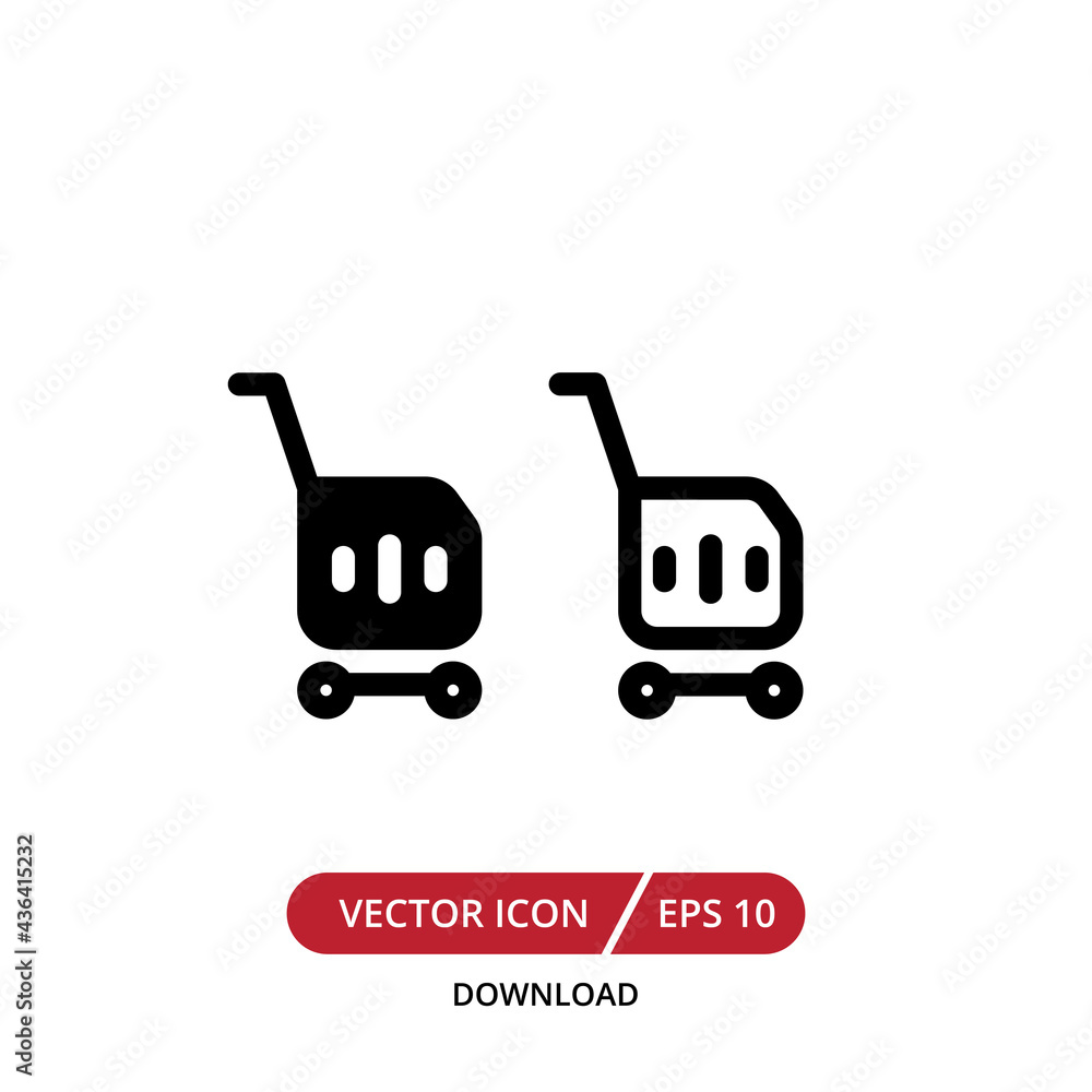 Shopping cart or shopping trolley icon Design Template. Illustration vector graphic. simple flat icon isolated on white background. Perfect for your web site design, logo, app, UI Shopping cart or shopping trolley icon Design Template. Illustration vector graphic. simple flat icon isolated on white background. Perfect for your web site design, logo, app, UI