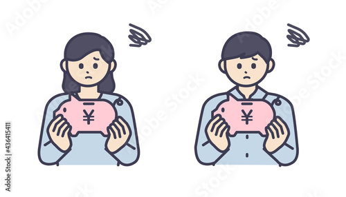 お金のことで悩んでいる男性と女性のイラスト素材