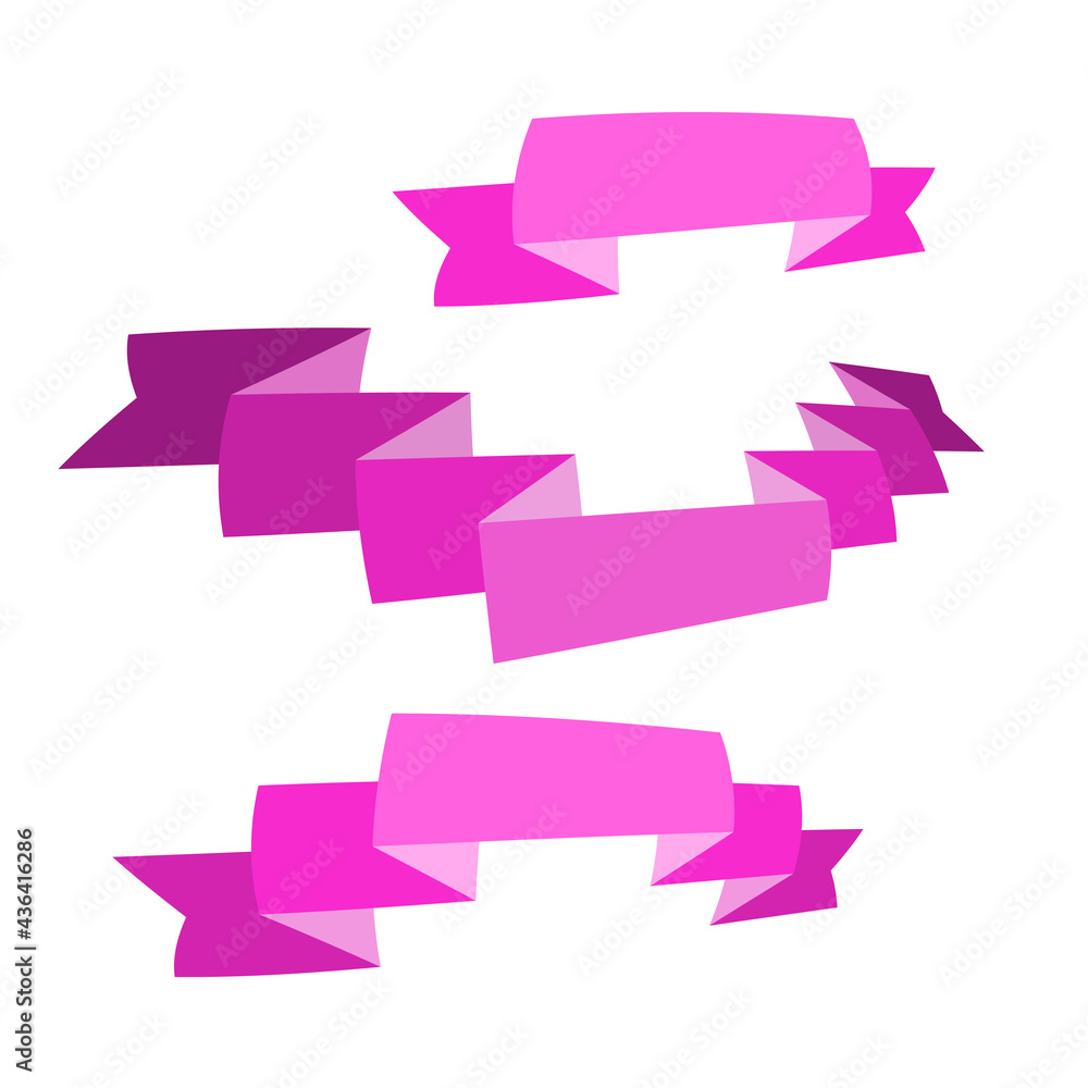 Set of pink flat ribbons isolated on white background. Ribbon banner vector illustration Set of pink flat ribbons isolated on white background. Ribbon banner vector illustration