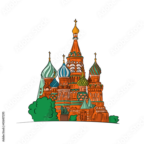 St. Basil S Cathedral Moscow Russia hand drawn with black lines isolated on white background illustration vector