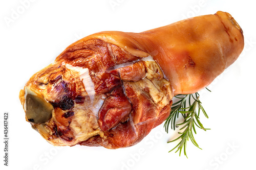 Smoked Ham Hock with Herbs Isolated Top View photo