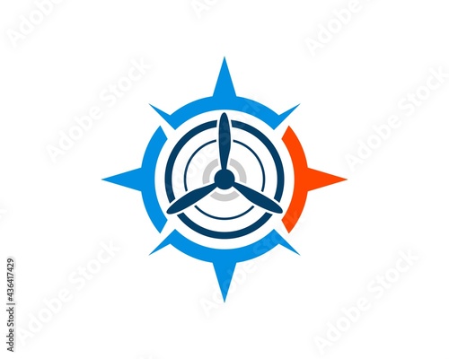 Abstract compass with propeller airplane inside