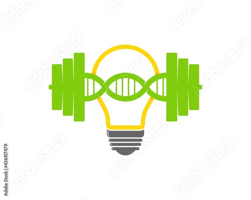 Simple electrical bulb with gym barbel and DNA symbol