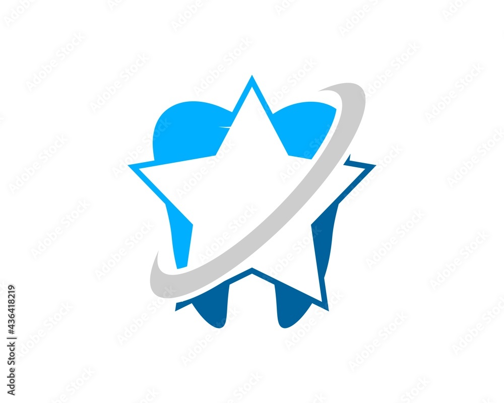 Healthy tooth with star shape and swoosh inside Healthy tooth with star shape and swoosh inside
