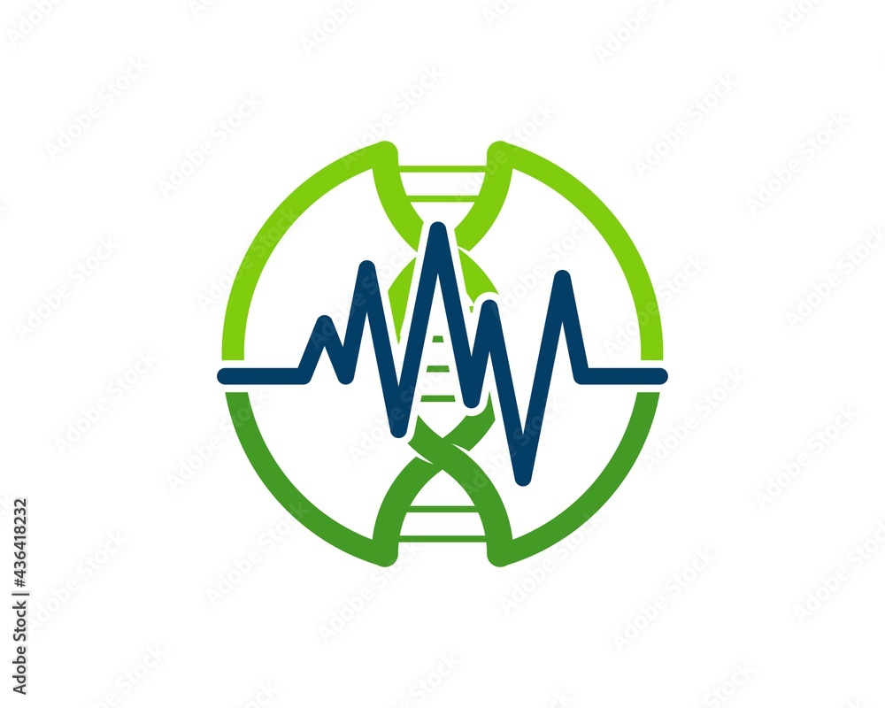 Circle shape with DNA symbol and health pulse inside Circle shape with DNA symbol and health pulse inside