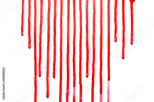 Obraz na płótnie Red water color drips down on white background,Or as drop of blood,Abstract colo