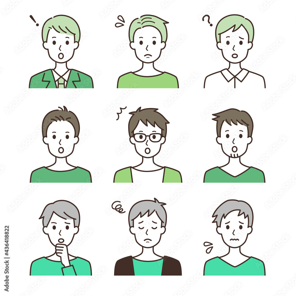 色んな表情の男性 シンプルな線画イラスト Stock Vector Adobe Stock