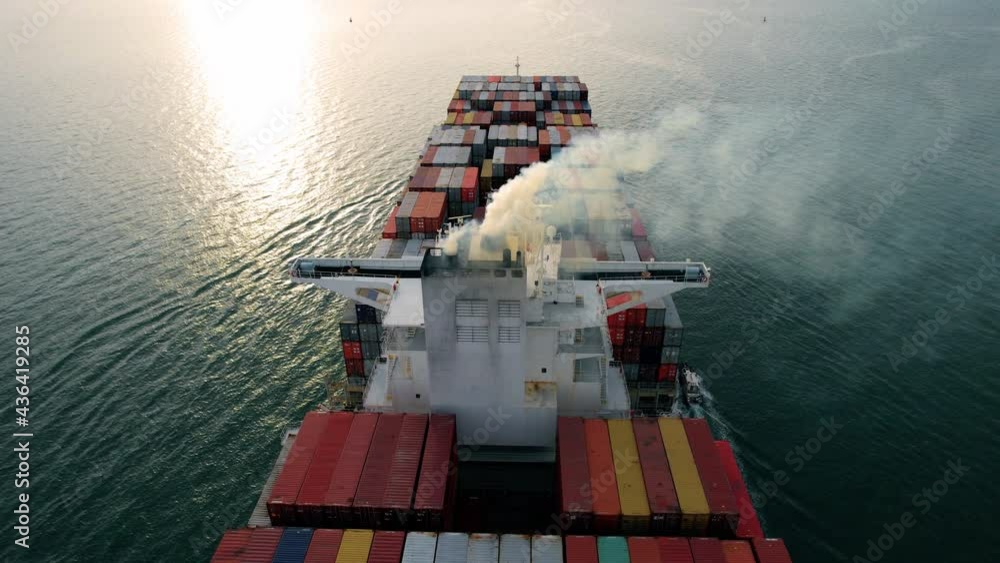Smoke exhaust gas emissions from cargo lagre ship ,Marine diesel engine exhaust gas from