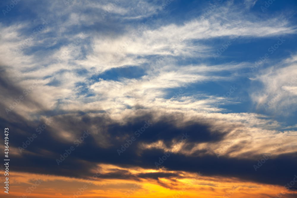Soft dawn sky with beautiful clouds 
