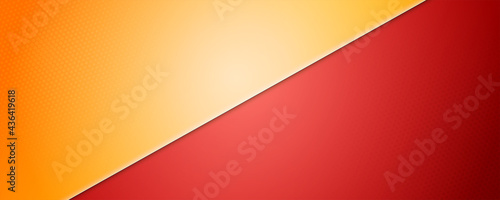Yellow-Red background divided by diagonal. Vector 3d illustration. Background into two colors with halftone dots.