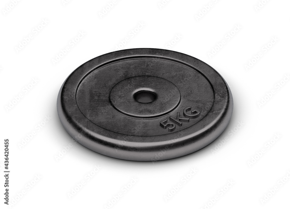 Gym weight isolated on white background, 5 kg, 3d illustration Gym weight isolated on white background, 5 kg, 3d illustration