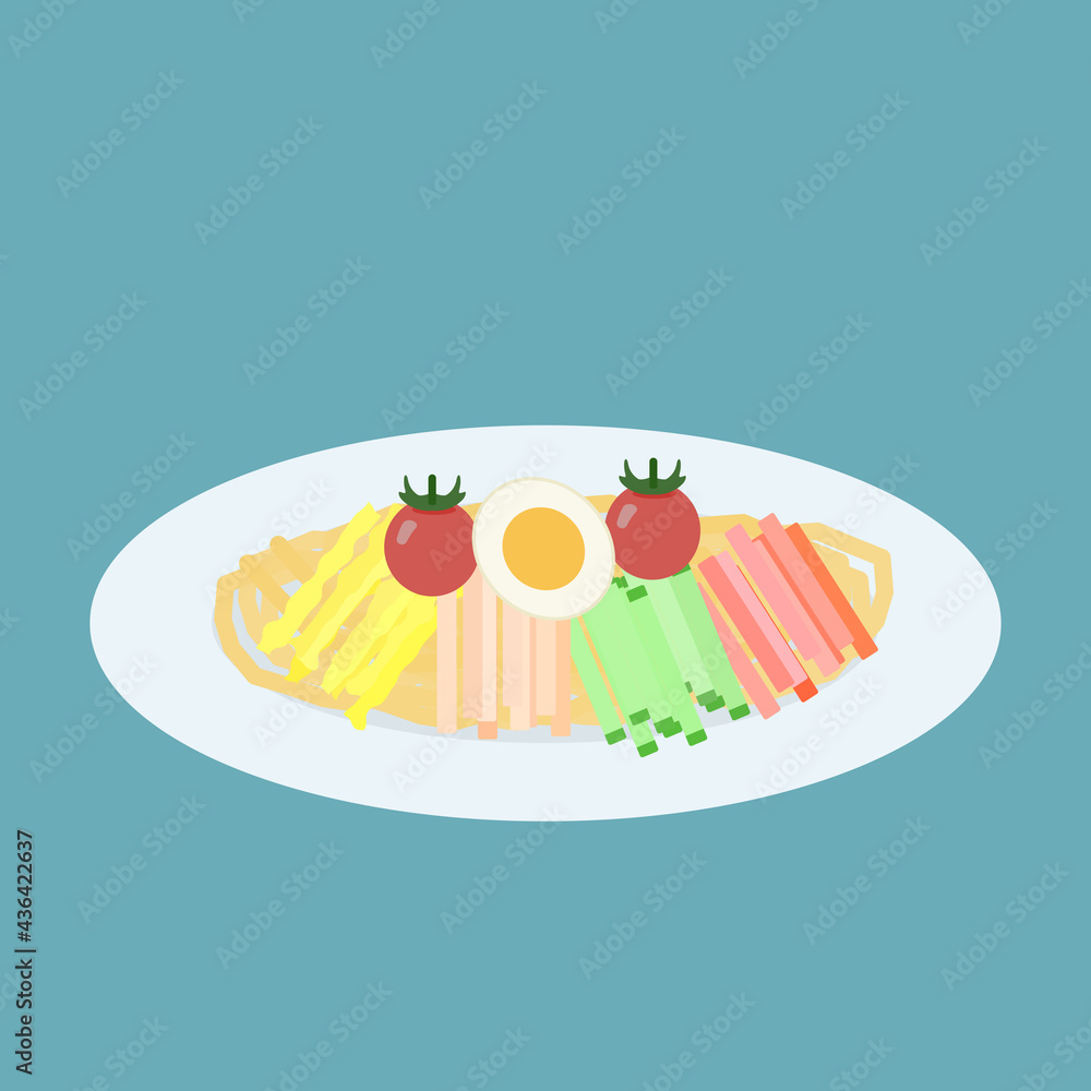 シンプルでかわいい冷やし中華のイラスト フラットデザイン シンプルでかわいい冷やし中華のイラスト フラットデザイン
