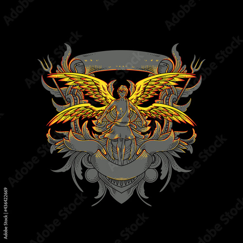 angel vector template. Illustration of angel with floral frame