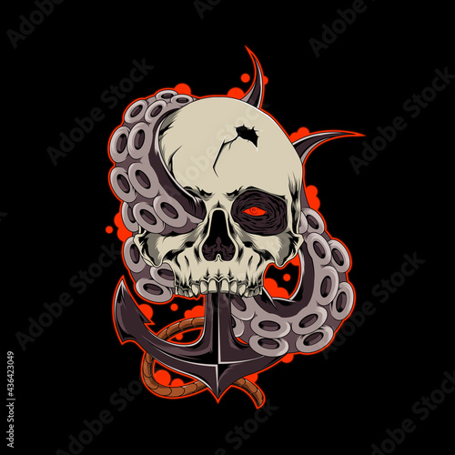 Skull pirates octopus illustration vector template