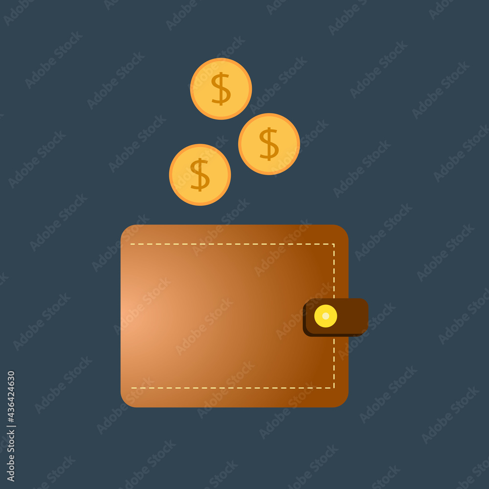 Vector illustration of wallet with coins. Vector illustration of wallet with coins.