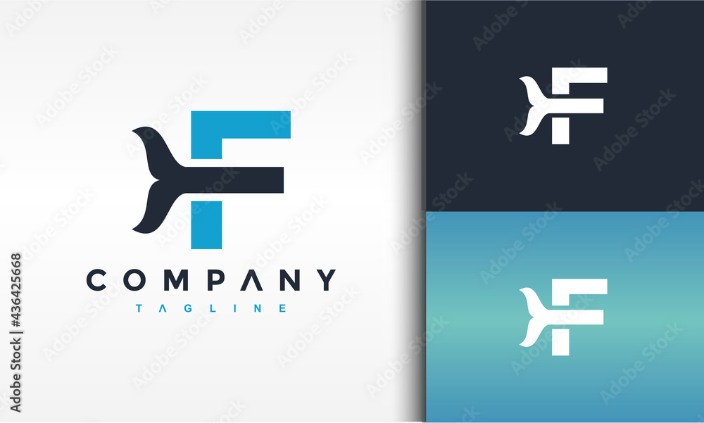 Fototapeta premium letter F whale tail logo