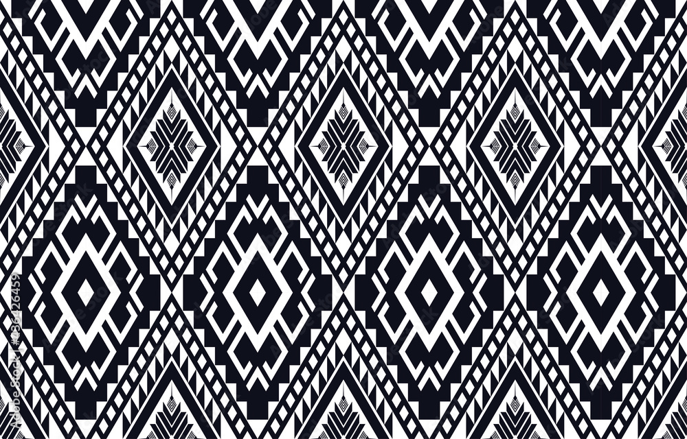 Fototapeta premium Abstract ethnic geometric pattern seamless design for background, wallpaper, fabric, curtain, clothing, wrapping. Vector illustration embroidery style