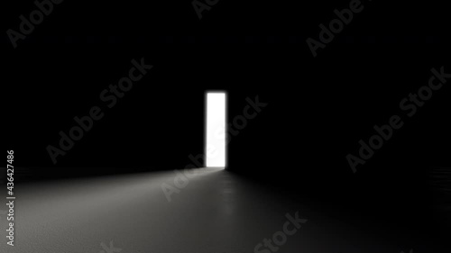 The door closes in the dark, rays of light penetrate inside. The concept of a missed chance and a loss of hope. The camera moves on into the darkness.