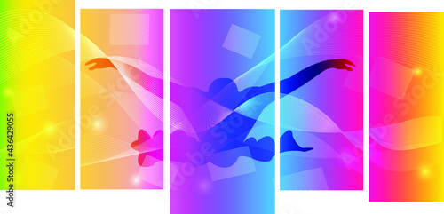 Swimming logo design. Colorful sport background. Website Landing Page. Template for apps. Modern geometric. Vector illustration.