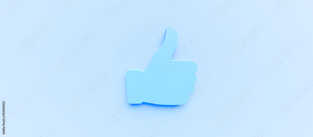 Blue social media concept. Blue Like on a Light blue background. 3D Rendering Blue social media concept. Blue Like on a Light blue background. 3D Rendering