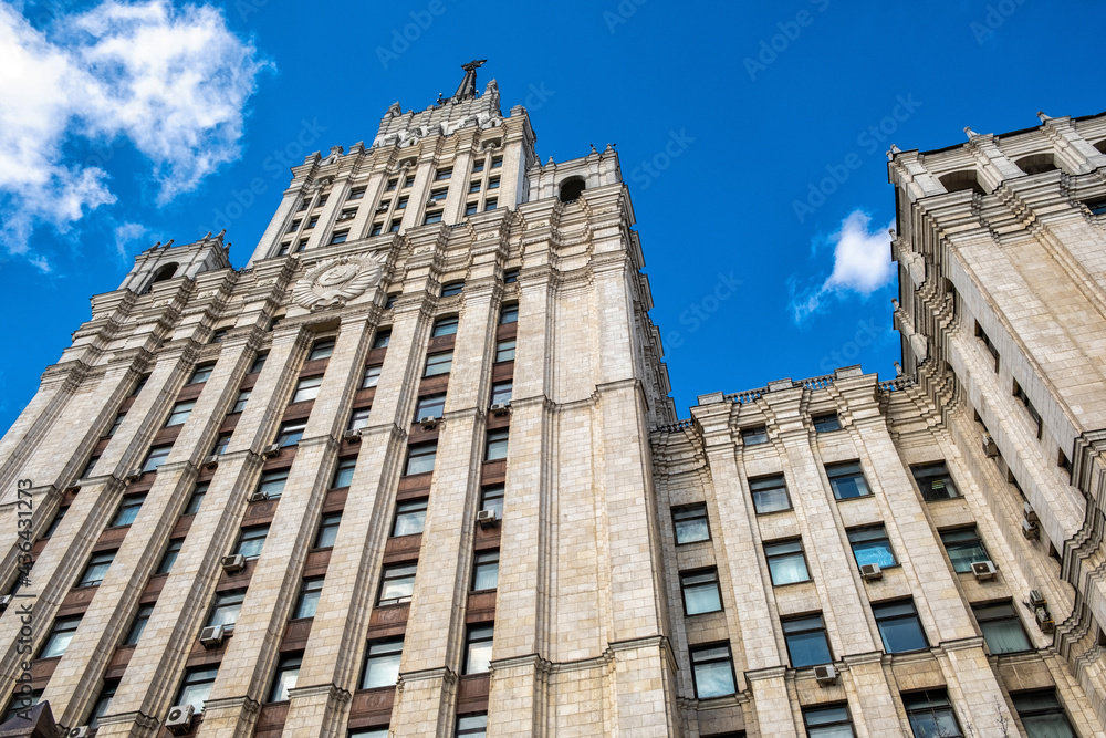 Moscow stalin's skyscraper on the Red Gate metro station