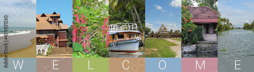 Vertical photo collage of tropical place and landscape in India, Kerala