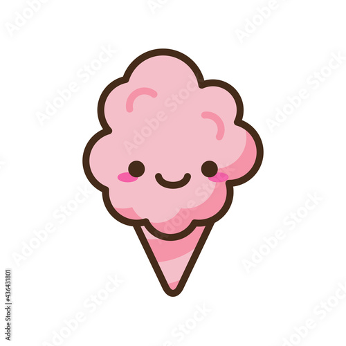 Anime style cartoon sweet food. Cotton candy emoji vector character.