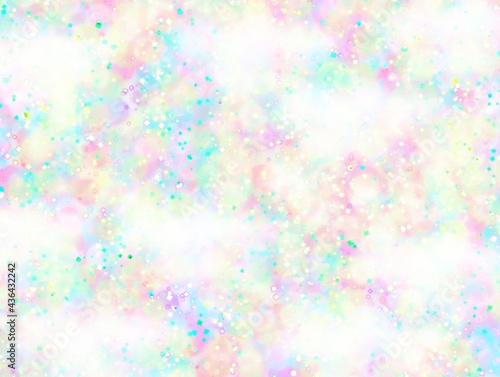 Unicorn galaxy pattern. Pastel cloud and sky with glitter. Cute bright paint like candy background theme. Concept to montage or present your product, for women, girls in princess style