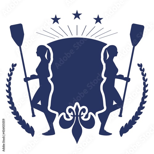 Illustration of ladies posing with surf board