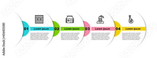 Set line Ukrainian ethnic pattern, house, cossack and Bandura. Business infographic template. Vector