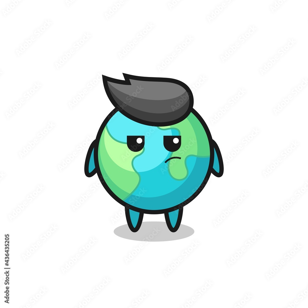 cute earth character with suspicious expression cute earth character with suspicious expression