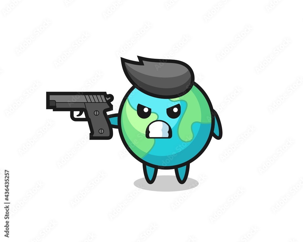 the cute earth character shoot with a gun the cute earth character shoot with a gun