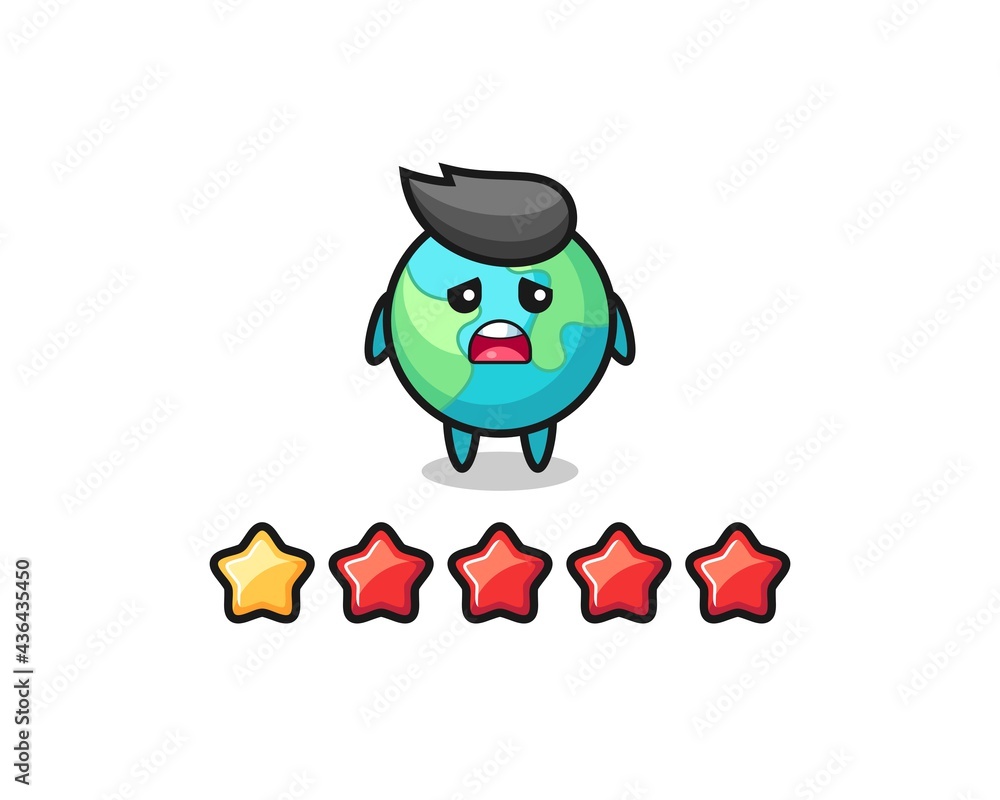 the illustration of customer bad rating, earth cute character with 1 star