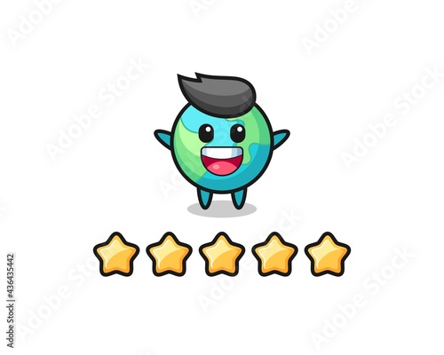 the illustration of customer best rating, earth cute character with 5 stars © heriyusuf