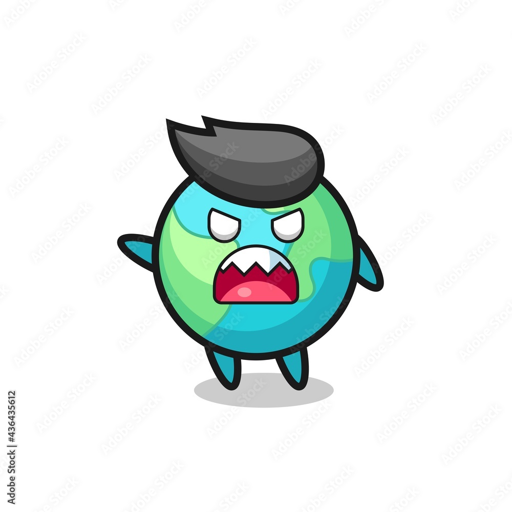 cute earth cartoon in a very angry pose cute earth cartoon in a very angry pose