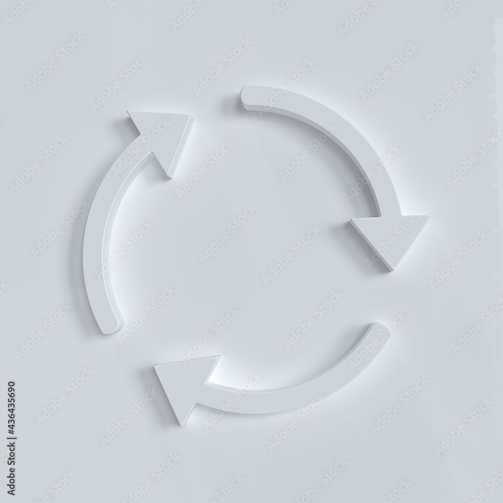 Circle arrows rotating on white background. Refresh, reload, recycle, loop rotation sign. 3d illustration Circle arrows rotating on white background. Refresh, reload, recycle, loop rotation sign. 3d illustration