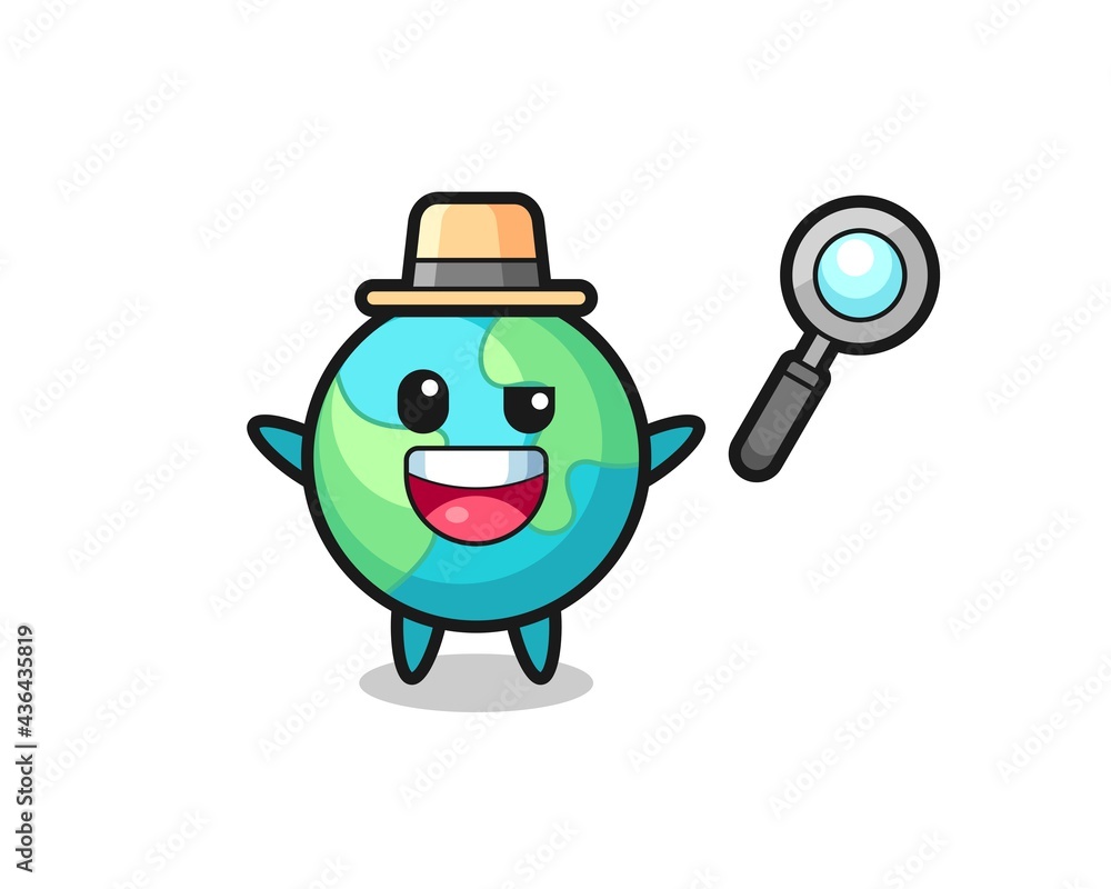illustration of the earth mascot as a detective who manages to solve a case