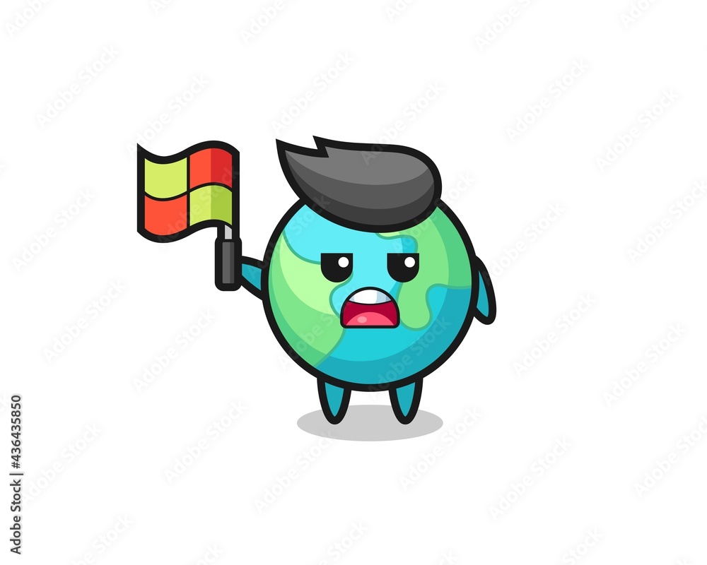 earth character as line judge putting the flag up