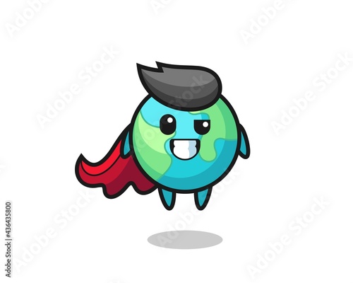 the cute earth character as a flying superhero