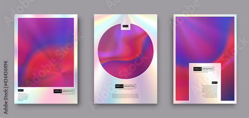 Set of Modern holographic pearl fllow abstract covers. Liquid vector illustration background