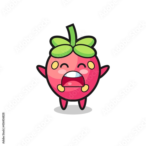 cute strawberry mascot with a yawn expression