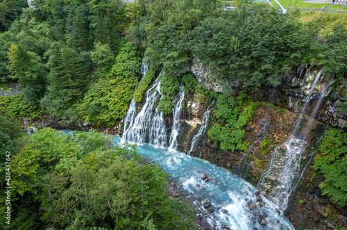Japanese tourist destination with emerald-colored waterfalls