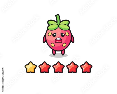 the illustration of customer bad rating, strawberry cute character with 1 star
